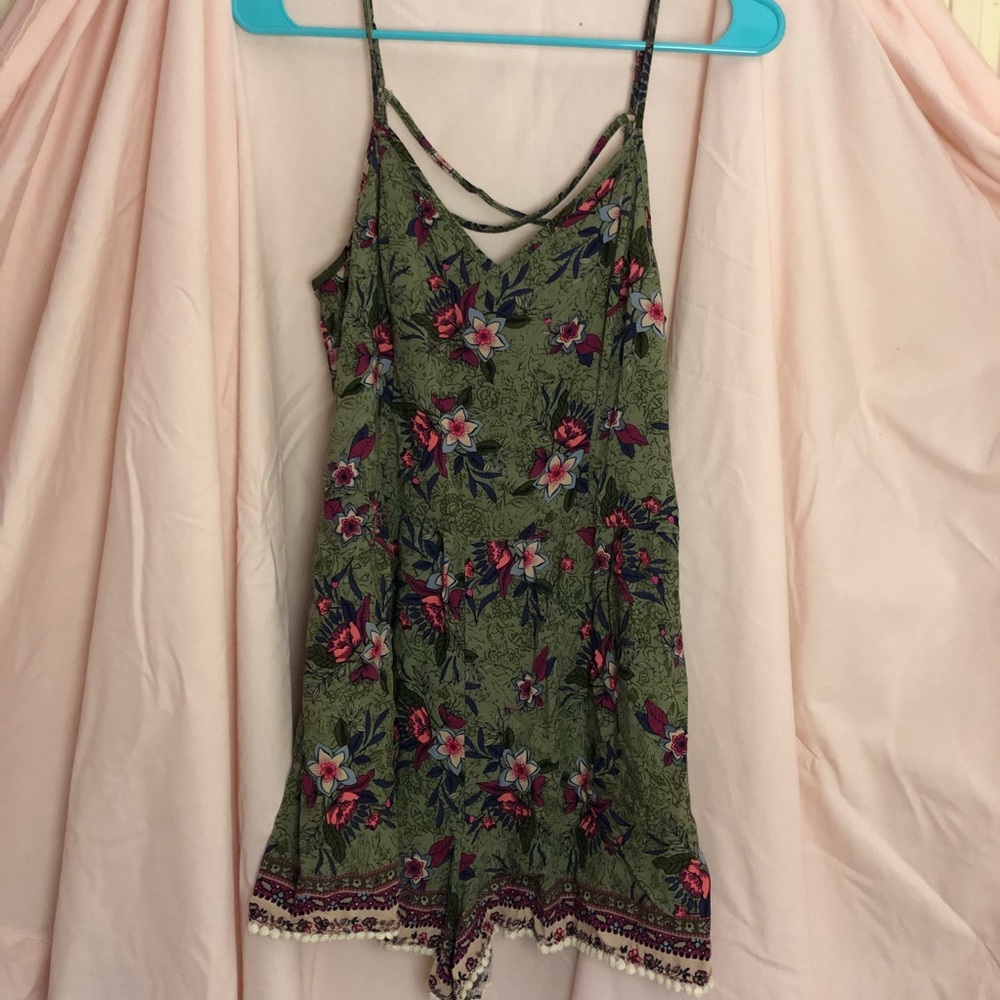 Hollister floral green and pink romper